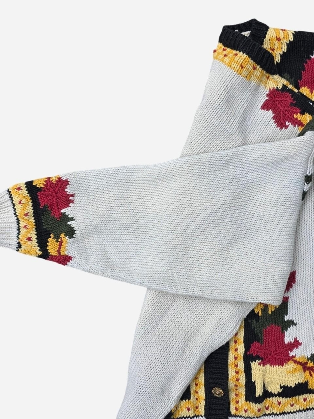 Vintage Orvis Autumn Leaves Intarsia Knit Cardigan Sweater Size L - Picture 6 of 8